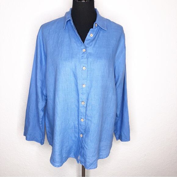 Soft Surroundings blue linen button down top size Petite Medium - Picture 1 of 12